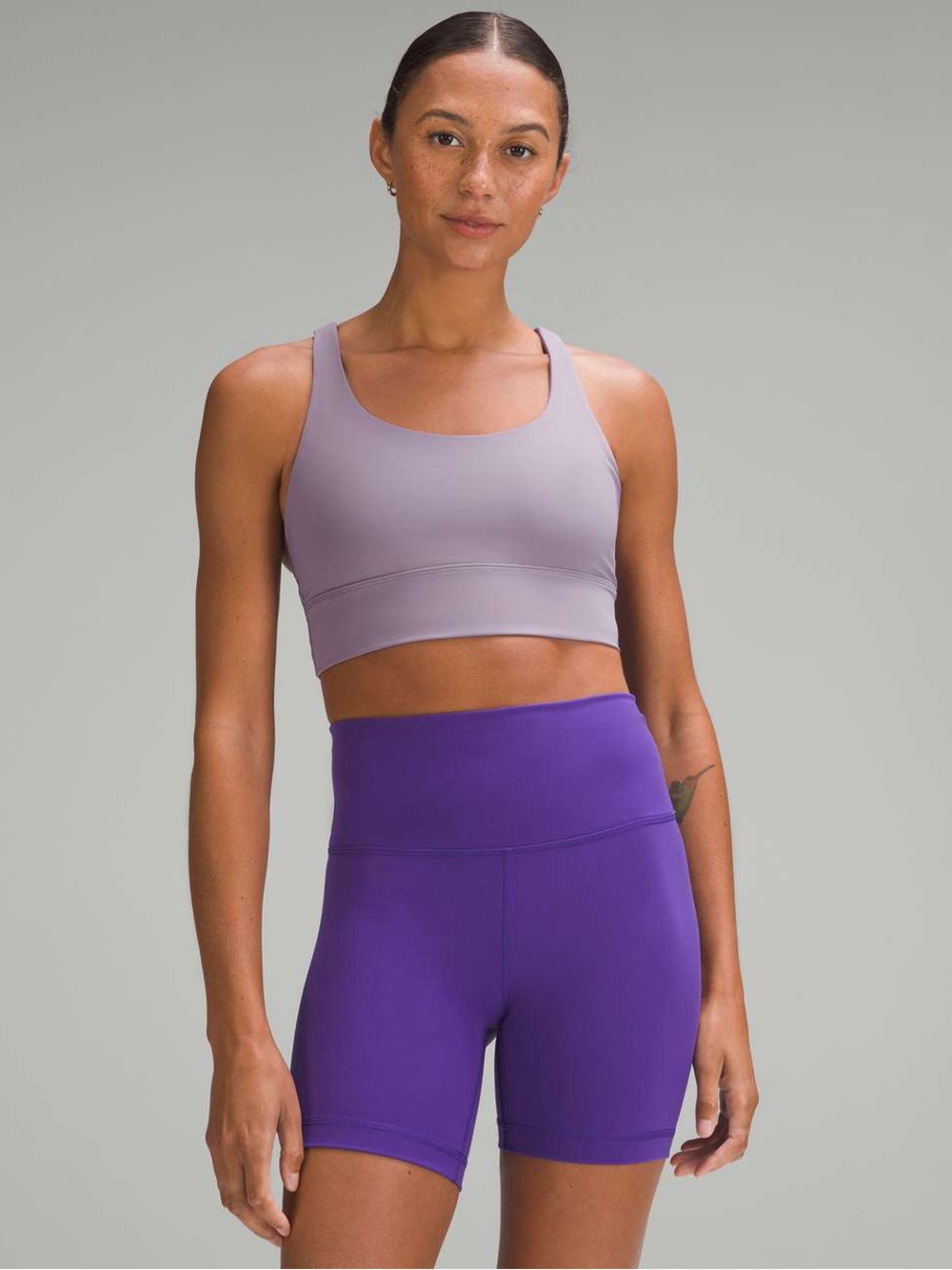 Lululemon Energy Bra Long Line Nulu Purple Ash Strappy Sports Bra Size 6